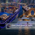 Open deck boat vs yacht in Dubai for New Year.