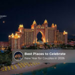 Romantic Dubai New Year celebrations with couples enjoying fireworks, waterfront views, and festive experiences.