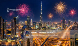 Dubai New Year fireworks start and end time guide.
