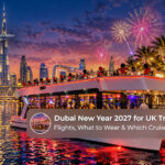 Travellers enjoying Dubai’s skyline and festive celebrations during New Year 2027.