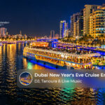 Dubai New Year's Eve cruise entertainment featuring a live DJ, Tanoura dance and music performances